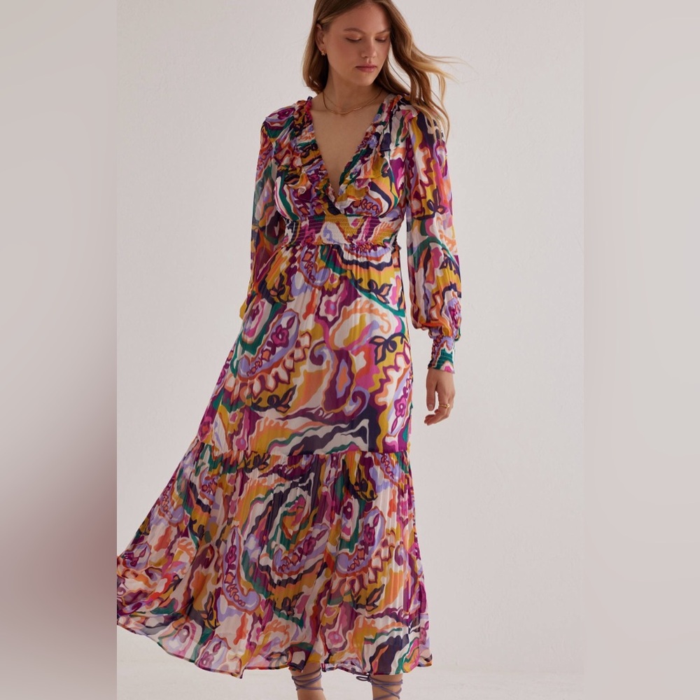 Anthropologie The Odetta Ruffled V-Neck Dress NWT XXS - Picture 1 of 7